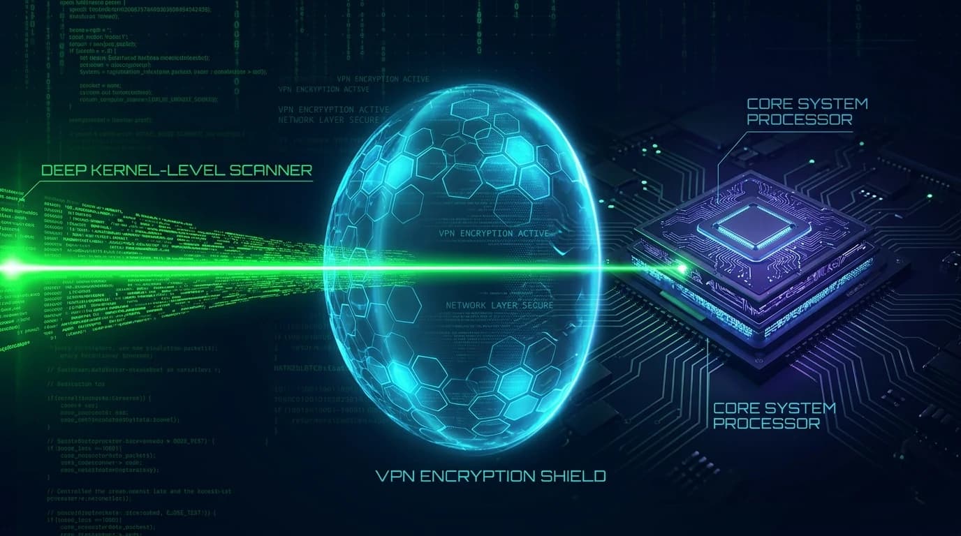 Cybernetic shield bypassed by a deep kernel scanner laser beam directly to a computer processor