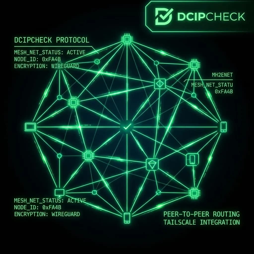Diagram of a Tailscale mesh network showing decentralized peer connections